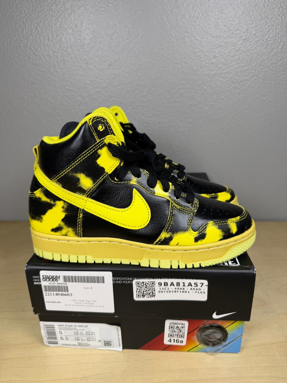 Nike Dunk High 1985 Yellow Acid Wash Men’s 5 / WMNS 6.5 New